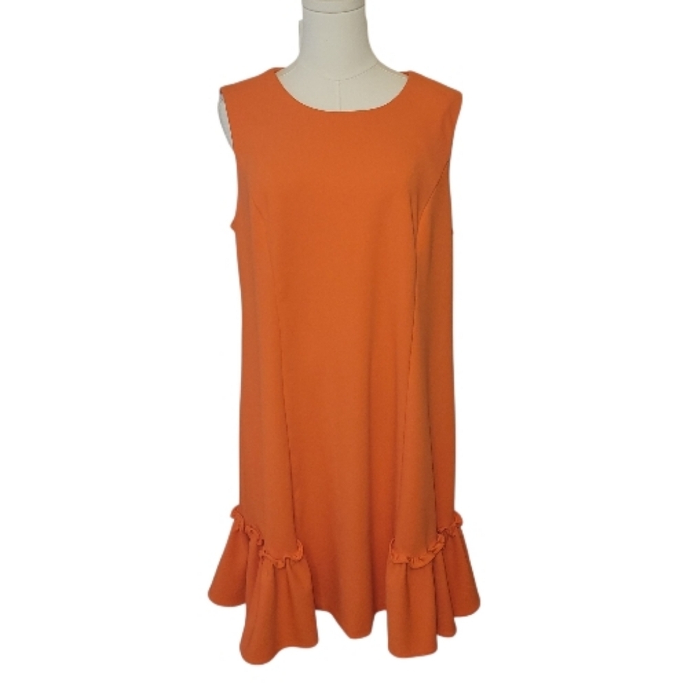 Calvin Klein Orange Sleeveless Ruffled Shift Dress Size 14